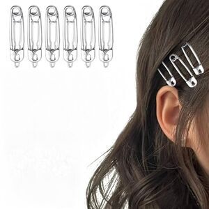 6x Wicked Silk Emo Punk Rock Silver Safety Pin Hair Clips